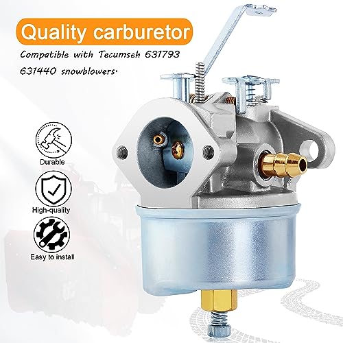 QAZAKY Carburetor Compatible with Tecumseh 631793 631440 H70 H80 7HP 8HP 9HP Snowblower Snowthrower Troy Bilt Chipper Vac 47279 47261 65582V Shredder Horse Tillers MIA10291 Snow Thrower