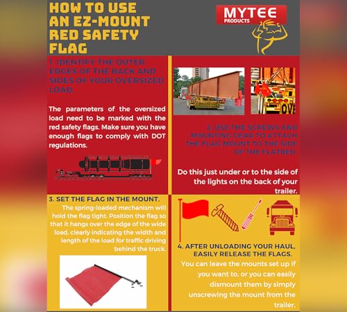 Mytee Products EZ Mount Warning Flag Red 18" x 18" Mesh Safety Flag DOT Compliant | Spring Loaded Quick n Easy Disconnect - 2 Pack