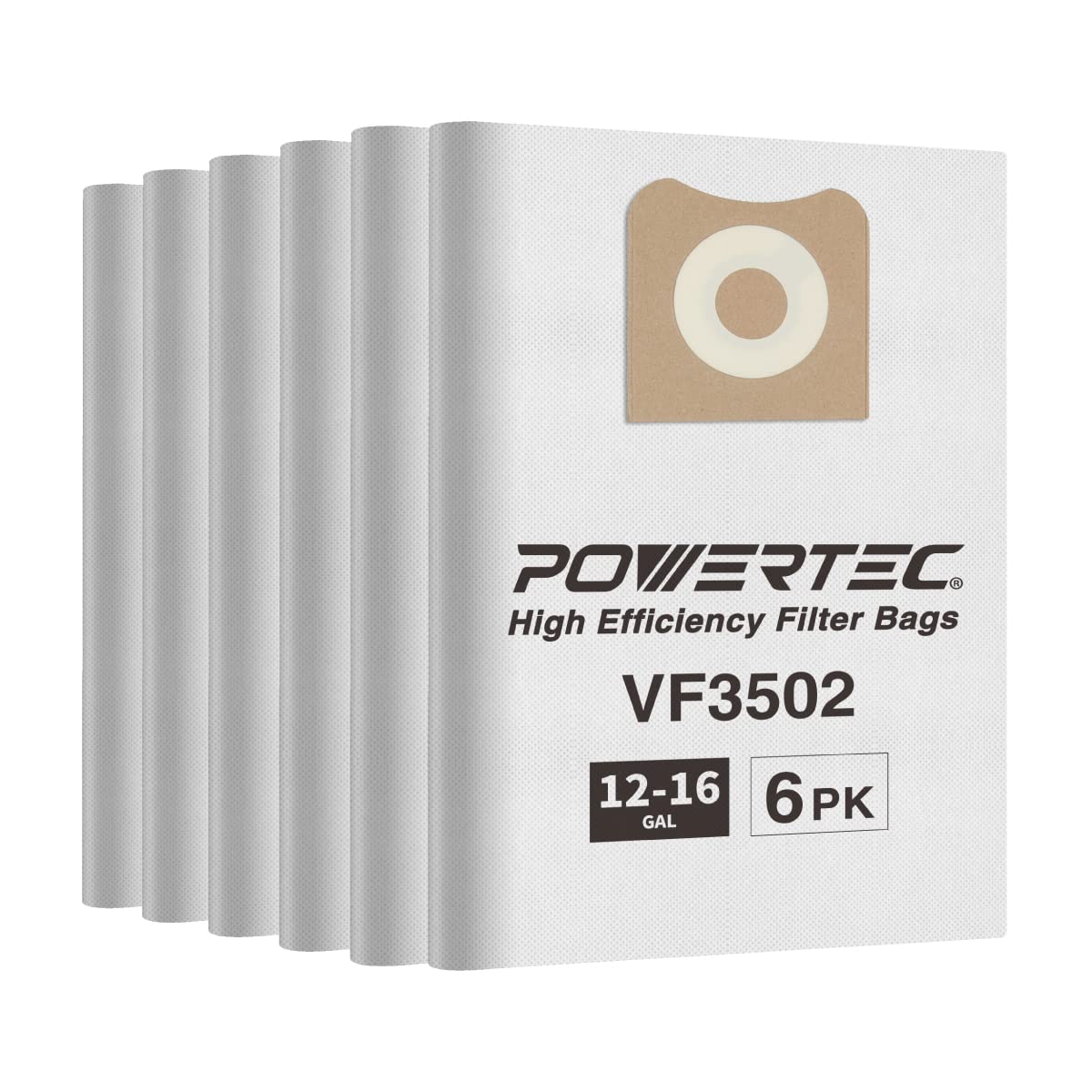 POWERTEC 75002P3 (6PK) Filter Bags for Ridgid VF3502 12-16 Gal Wet Dry Vacuum