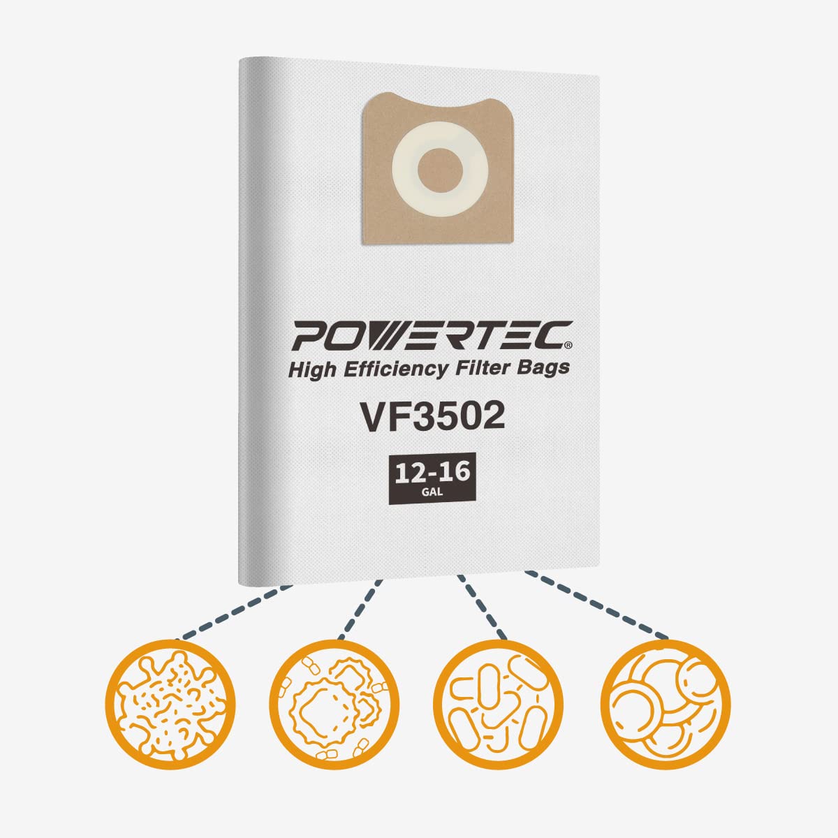 POWERTEC 75002P3 (6PK) Filter Bags for Ridgid VF3502 12-16 Gal Wet Dry Vacuum