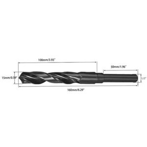 15mm(19/32-Inch) Reduced Shank Drill Bit, 1/2” Shank High Speed Steel Twist Drill Bit HSS-9341 for Aluminum Plate Copper Wood Stainless Steel