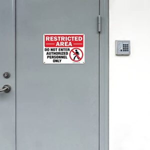 Restricted Area Do Not Enter Authorized Personnel Only Sign - 2 Pack - 10 x 7 Inches Rust Free .040 Aluminum - UV Protected, Waterproof, Weatherproof and Fade Resistant - 4 Pre-drilled Holes