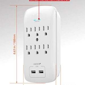 Fosmon 6 Outlet Surge Protector 1200 Joules with 2 USB Ports Charger (3.1A), Multi Plug Outlet Extender 1875 Watt, 3-Prong Grounded Wall Tap Adapter (2 Pack)