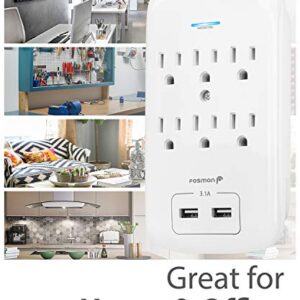 Fosmon 6 Outlet Surge Protector 1200 Joules with 2 USB Ports Charger (3.1A), Multi Plug Outlet Extender 1875 Watt, 3-Prong Grounded Wall Tap Adapter (2 Pack)