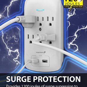 Fosmon 6 Outlet Surge Protector 1200 Joules with 2 USB Ports Charger (3.1A), Multi Plug Outlet Extender 1875 Watt, 3-Prong Grounded Wall Tap Adapter (2 Pack)