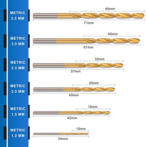 COMOWARE 120 Pcs Metric Drill Bit Set -Titanium Small Drill Bits Set, High Speed Steel, Micro Drill Bit for Wood, Plastic, Aluminum Alloy, (1 mm to 3.5 mm)
