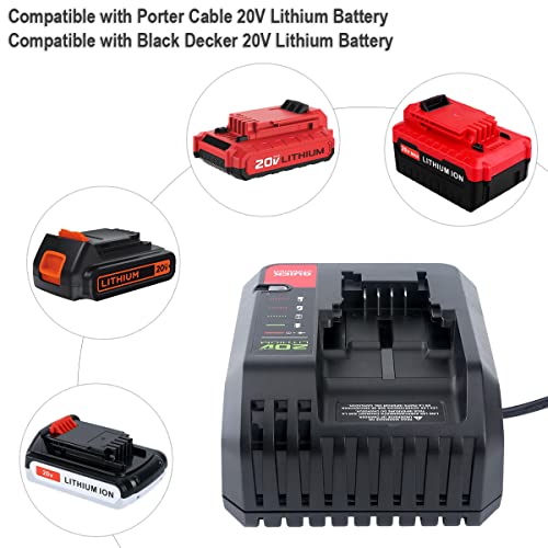 Elefly 20V Battery Charger PCC692L Replacement for Porter Cable 20V Lithium Battery PCC680L PCC685LP and Compatible with Black Decker 20V Battery LBXR20 LB2X4020