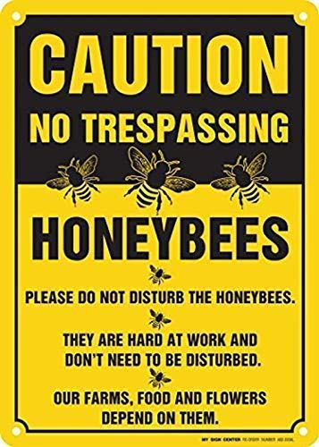 Vincenicy Metal Sign Great Aluminum Tin Sign Stanley Caution No Trespassing Honeybees at Work Sign Rust Free UV Protected and Weatherproof 8 X 12 Inch