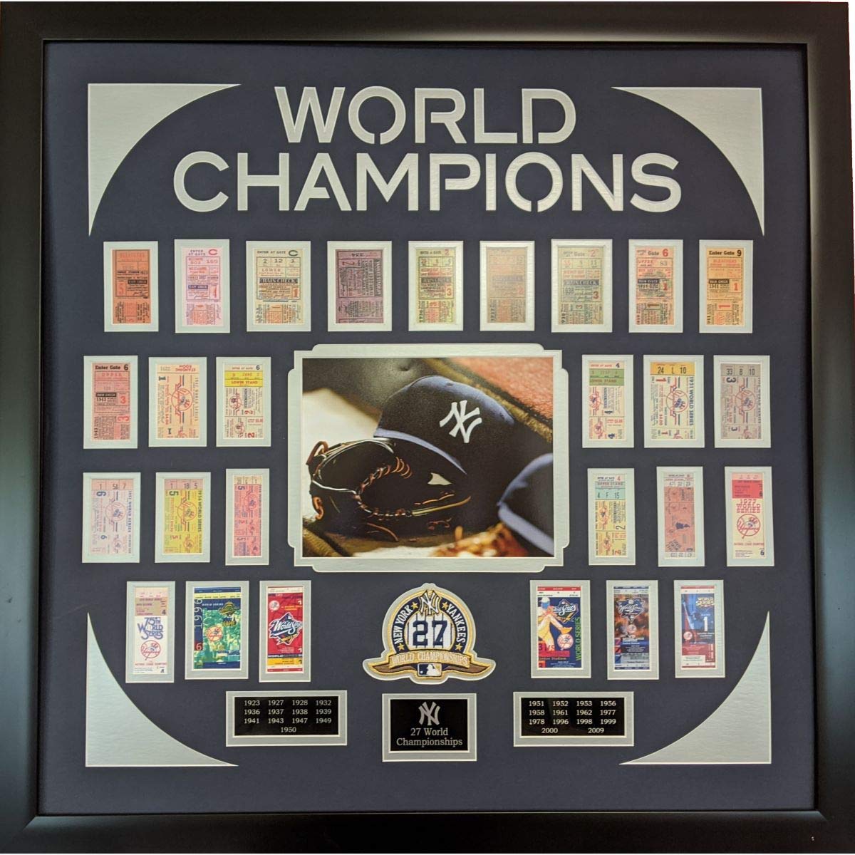 Framed New York Yankees 27x World Series Champion Replica Ticket 34x34 Collage Photo Professionally Matted