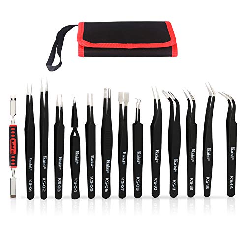 Kaisi 13 PCS Precision Tweezers Set Anti-Static ESD Tweezers Kit with 13 Precision Non-Magnetic Stainless Steel Tweezers With tweezers storage bag