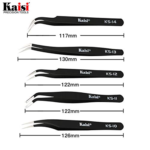 Kaisi 13 PCS Precision Tweezers Set Anti-Static ESD Tweezers Kit with 13 Precision Non-Magnetic Stainless Steel Tweezers With tweezers storage bag