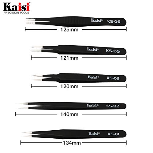 Kaisi 13 PCS Precision Tweezers Set Anti-Static ESD Tweezers Kit with 13 Precision Non-Magnetic Stainless Steel Tweezers With tweezers storage bag