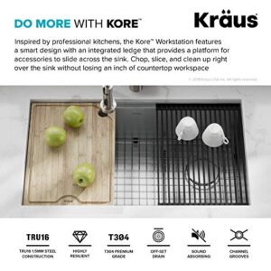 Kraus KWU110-32 Kore inch Undermount 16 Gauge Single Bowl Stainless Steel Kitchen Integrated Ledge and Accessories (Pack of 5), 32 Inch, 32"-Workstation Sink