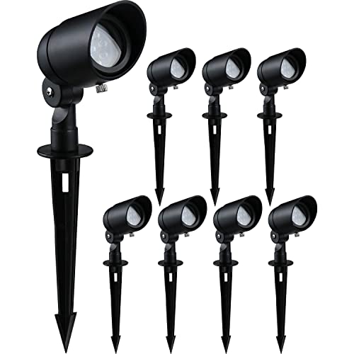 4W LED Landscape Lights Low Voltage Landscape Lighting Spotlights GL103-BKLED8 AC/DC 12V Warm White Waterproof for Driveway,Yard, Lawn,Patio,Walls,Trees,Flags,Outdoor Light (Black, 8 Pack)