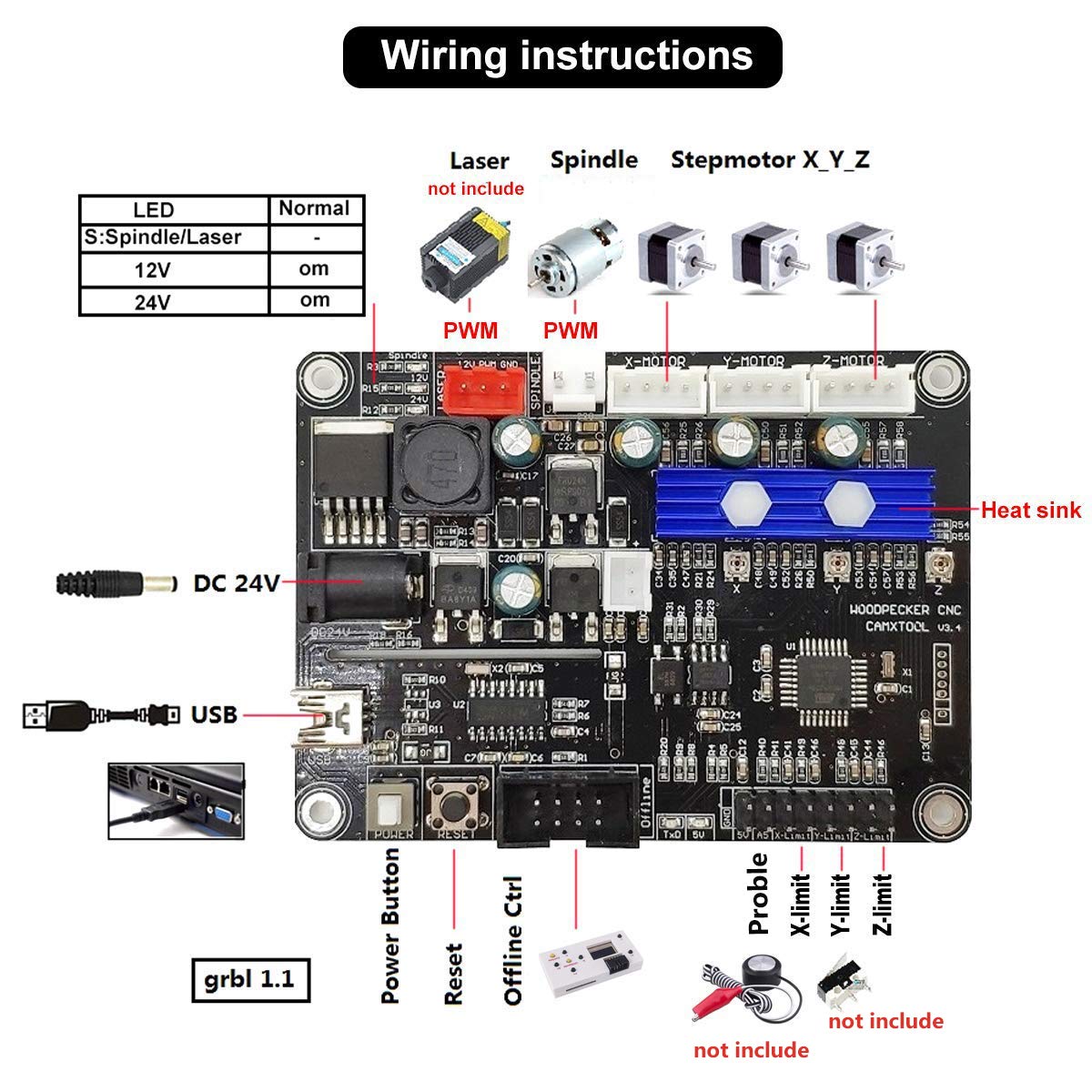 GRBL 1.1f CNC Controller 3-Axis CNC Router Machine Control Board for CNC 3018 Pro 3018 Max 3018Pro-M Milling Machine