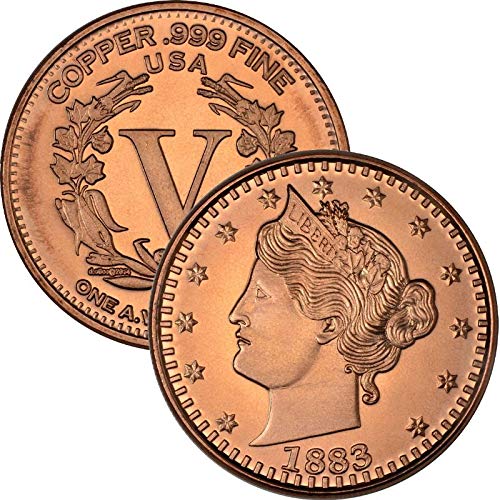 Private Mint Currency Design 1 oz .999 Pure Copper Round/Challenge Coin (1883 Liberty V Nickel Design)