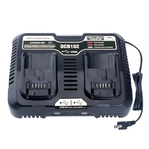 Elefly 20V Dual Charger DCB102 Replacement for De-Walt Charger Station DCB112 DCB115 DCB107 DCB104, Compatible with De-Walt 12V 20V Lithium Battery DCB206 DCB203 DCB204 DCB609 DCB120 DCB124