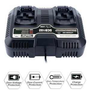 Elefly 20V Dual Charger DCB102 Replacement for De-Walt Charger Station DCB112 DCB115 DCB107 DCB104, Compatible with De-Walt 12V 20V Lithium Battery DCB206 DCB203 DCB204 DCB609 DCB120 DCB124