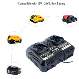 Elefly 20V Dual Charger DCB102 Replacement for De-Walt Charger Station DCB112 DCB115 DCB107 DCB104, Compatible with De-Walt 12V 20V Lithium Battery DCB206 DCB203 DCB204 DCB609 DCB120 DCB124