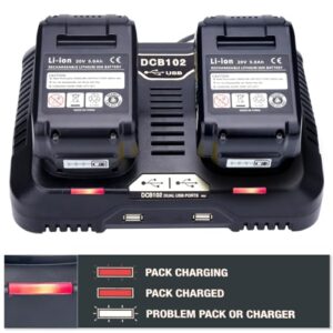 Elefly 20V Dual Charger DCB102 Replacement for De-Walt Charger Station DCB112 DCB115 DCB107 DCB104, Compatible with De-Walt 12V 20V Lithium Battery DCB206 DCB203 DCB204 DCB609 DCB120 DCB124