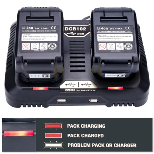 Elefly 20V Dual Charger DCB102 Replacement for De-Walt Charger Station DCB112 DCB115 DCB107 DCB104, Compatible with De-Walt 12V 20V Lithium Battery DCB206 DCB203 DCB204 DCB609 DCB120 DCB124