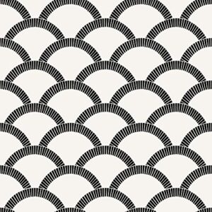 tempaper black & cream mosaic scallop removable peel and stick wallpaper, 20.5 in x 16.5 ft, made in the usa