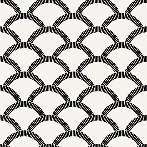 Tempaper Black & Cream Mosaic Scallop Removable Peel and Stick Wallpaper, 20.5 in X 16.5 ft, Made in the USA