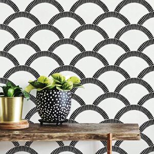 Tempaper Black & Cream Mosaic Scallop Removable Peel and Stick Wallpaper, 20.5 in X 16.5 ft, Made in the USA