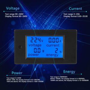 AC Voltage Power Meter, Digital Large-Screen LCD Voltmeter, PZEM-021 80-260VAC 20A/4500W Energy Meter for Electrical Parameter Measurement Include Voltage Current Power and Energy