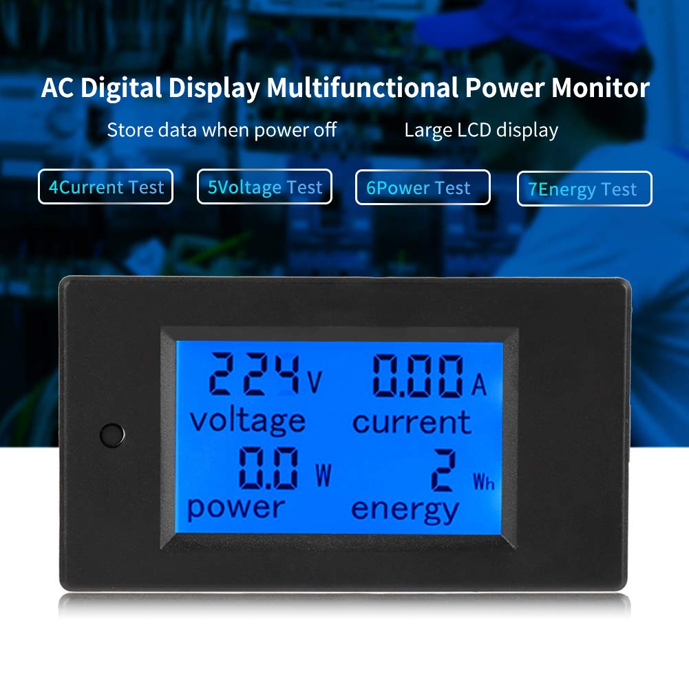 AC Voltage Power Meter, Digital Large-Screen LCD Voltmeter, PZEM-021 80-260VAC 20A/4500W Energy Meter for Electrical Parameter Measurement Include Voltage Current Power and Energy