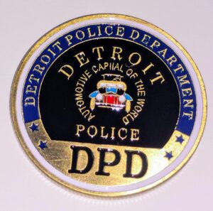 detroit police department antiqued colorized challenge art coin