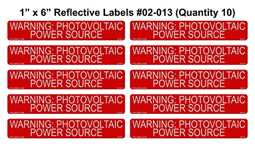 FCD Labels 02-013 Reflective Warning Photovoltaic Power Source Vinyl Label Pack (Pack of 10)