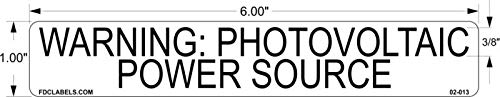 FCD Labels 02-013 Reflective Warning Photovoltaic Power Source Vinyl Label Pack (Pack of 10)