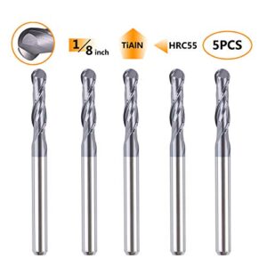 SpeTool 5Pcs Carbide Ball Nose CNC Router Bits 1/8" Cutting Diameter Milling Tool HRC55, 1/8" Shank UpCut Spiral End Mill