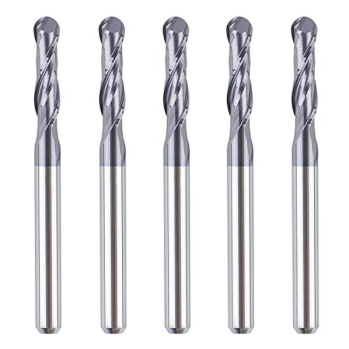 SpeTool 5Pcs Carbide Ball Nose CNC Router Bits 1/8" Cutting Diameter Milling Tool HRC55, 1/8" Shank UpCut Spiral End Mill