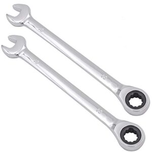 kinjoek 2 pcs 10mm 12pt ratchet wrench, metric ratcheting wrench set with 5° movement and 72 teeth for projects with tight space