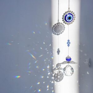crystal angel suncatcher with feng shui turkish blue evil eye protection and good luck charm gift
