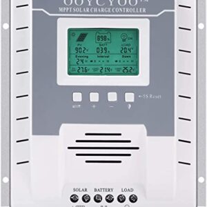 60A Solar Charge Controller 12V/24V DC MPPT Solar Charge Controller Upgraded 0 Layer LCD Display Solar Panel Regulator Charge Controller for Sealed Lead-Acid Flooded Gel and Lithium Battery