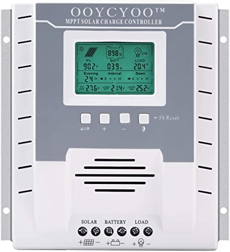 60A Solar Charge Controller 12V/24V DC MPPT Solar Charge Controller Upgraded 0 Layer LCD Display Solar Panel Regulator Charge Controller for Sealed Lead-Acid Flooded Gel and Lithium Battery