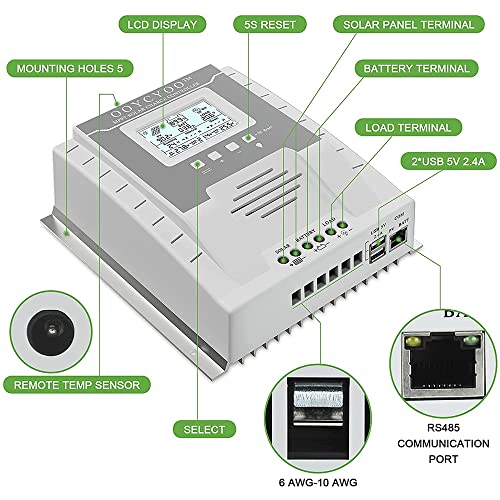 60A Solar Charge Controller 12V/24V DC MPPT Solar Charge Controller Upgraded 0 Layer LCD Display Solar Panel Regulator Charge Controller for Sealed Lead-Acid Flooded Gel and Lithium Battery