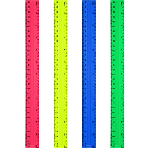 4 Packs Plastic Straight Rulers Plastic Rule Measuring Tool for Student School Office (12 Inch, Colorful)