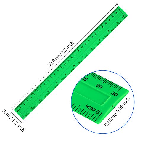 4 Packs Plastic Straight Rulers Plastic Rule Measuring Tool for Student School Office (12 Inch, Colorful)