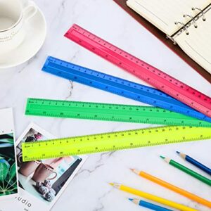 4 Packs Plastic Straight Rulers Plastic Rule Measuring Tool for Student School Office (12 Inch, Colorful)