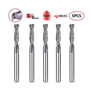 SpeTool 5Pcs 2-Flute Square Nose Carbide End Mill 1/8 Inch Router Bit with 1/8 inch Shank CNC Machine Tools, TiAlN Coated