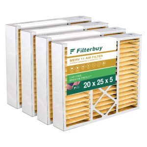 filterbuy 20x25x5 air filter merv 11 allergen defense (4-pack), pleated hvac ac furnace air filters for honeywell fc100a1037, lennox x6673, carrier, and more (actual size: 19.88 x 24.75 x 4.38 inches)