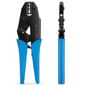 ticonn crimping tool for heat shrink connectors - ratcheting wire crimper - crimping pliers - ratchet terminal crimper - wire crimp tool (30c, blue)