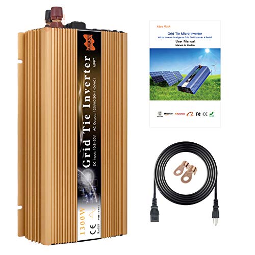 Marsrock 1300W Grid Tie Inverter Auto 20-50VDC(30v, 36v Solar) to 90~140VAC(110V AC) MPPT Pure Sine Wave Inverter for Max 1500W Solar or Wind Power Input (Golden)