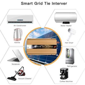 Marsrock 1300W Grid Tie Inverter Auto 20-50VDC(30v, 36v Solar) to 90~140VAC(110V AC) MPPT Pure Sine Wave Inverter for Max 1500W Solar or Wind Power Input (Golden)