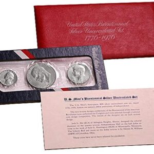 1976 S U.S. Mint Set - 3 coin 40% Silver Bicentennial Commeratives Uncirculated