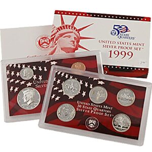 1999 s u.s. mint 9-coin silver proof set - ogp box & coa proof